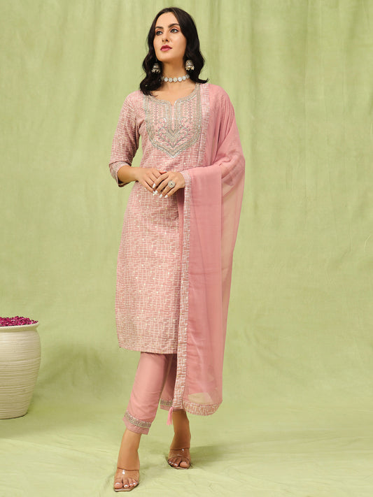 Dhiyona VV Kriti Women Kurta and Trouser Duppata Set With Embroidery Cotton Blend