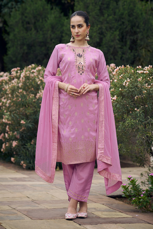 Dhiyona VV Shanti Lavender Women Kurta and Pant Sets Cotton Blend Fabric