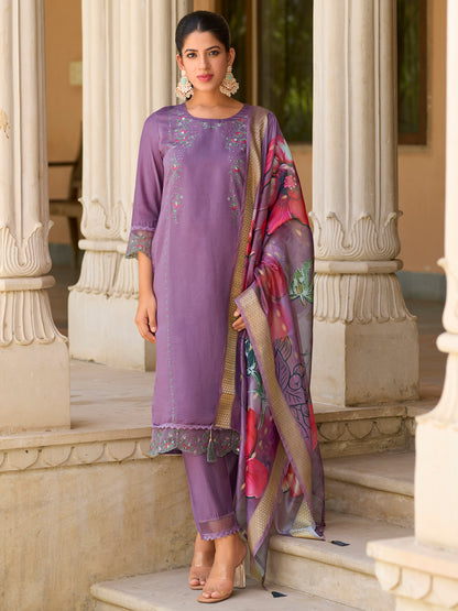 Dhiyona VV Saleena Viscose Silk Embroidery Straight Kurta Pant with Dupatta Suits