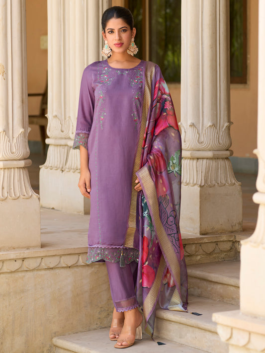 Dhiyona VV Saleena Viscose Silk Embroidery Straight Kurta Pant with Dupatta Suits