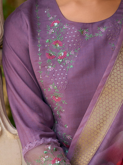 Dhiyona VV Saleena Viscose Silk Embroidery Straight Kurta Pant with Dupatta Suits