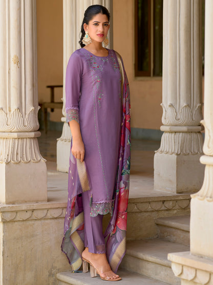 Dhiyona VV Saleena Viscose Silk Embroidery Straight Kurta Pant with Dupatta Suits