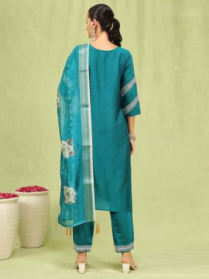 Dhiyona VV Aathmika Womens Viscose Roman Silk Embroidery Straight Kurta Pant with Dupatta Set