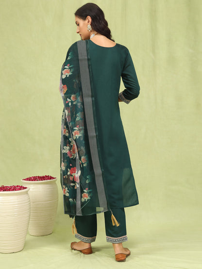 Dhiyona VV Aayushi Womens Viscose Roman Silk Embroidery Straight Kurta Pant with Dupatta Set