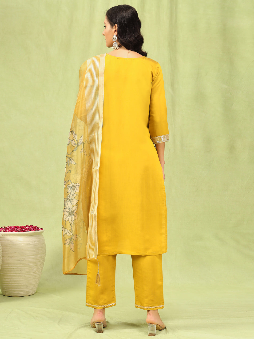 Dhiyona VV Bharthi Womens Viscose Roman Silk Embroidery Straight Kurta Pant with Dupatta Set