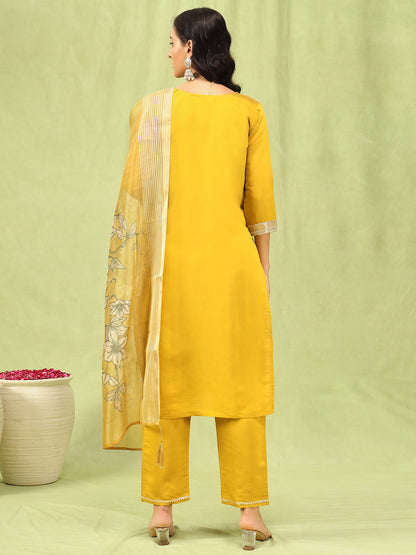 Dhiyona VV Bharthi Womens Viscose Roman Silk Embroidery Straight Kurta Pant with Dupatta Set