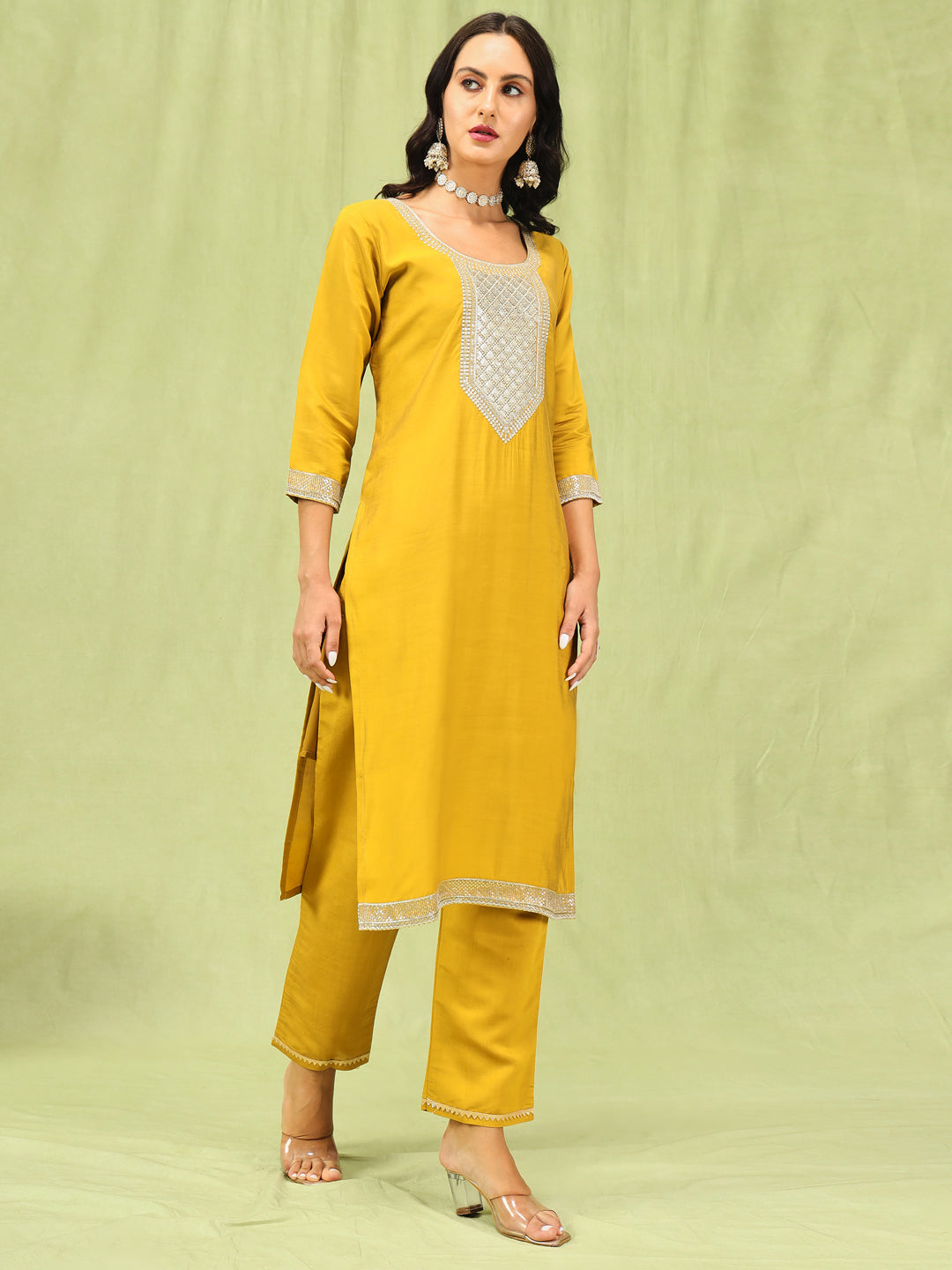 Dhiyona VV Bharthi Womens Viscose Roman Silk Embroidery Straight Kurta Pant with Dupatta Set