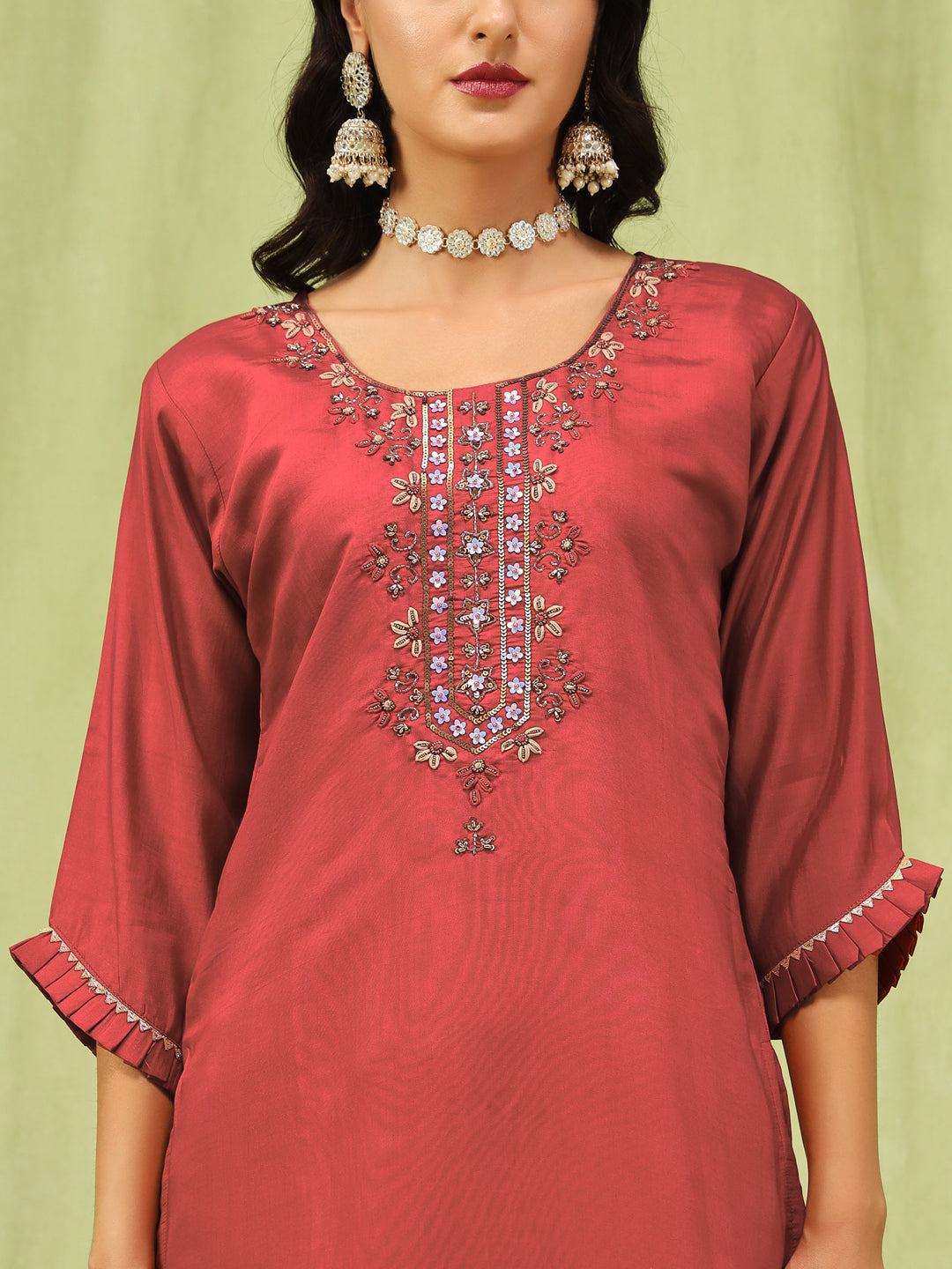 Dhiyona VV Aishwarya Womens Viscose Roman Silk Embroidery Straight Kurta Pant with Dupatta Set