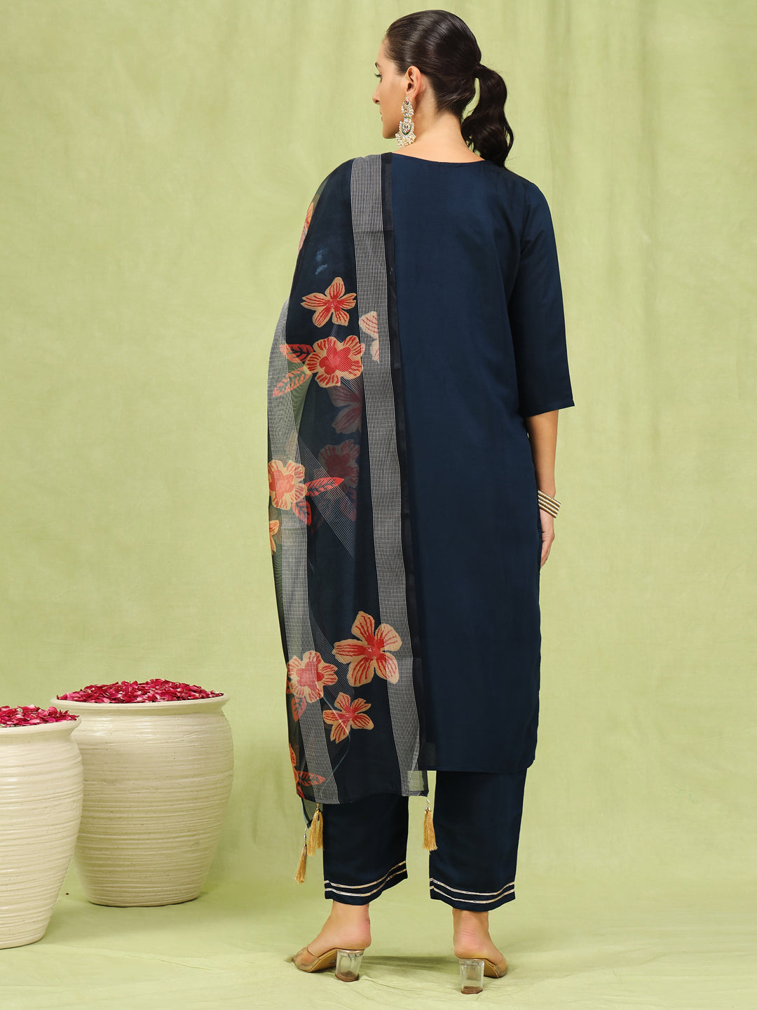 Dhiyona VV Akruti Womens Viscose Roman Silk Embroidery Straight Kurta Pant with Dupatta Set