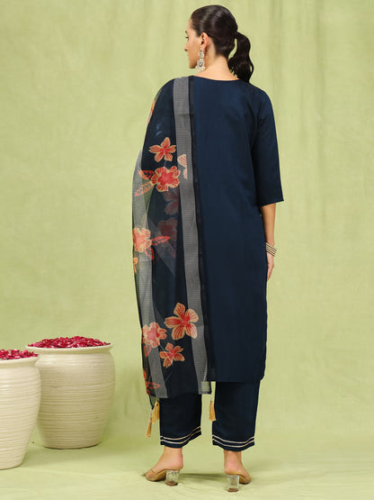 Dhiyona VV Akruti Womens Viscose Roman Silk Embroidery Straight Kurta Pant with Dupatta Set