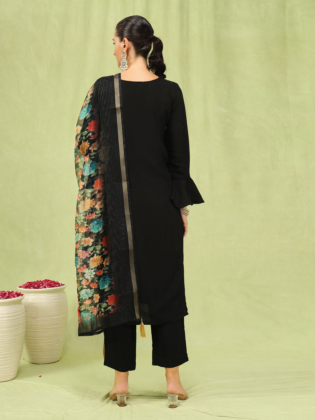 Dhiyona VV Amisha Womens Viscose Roman Silk Embroidery Straight Kurta Pant with Dupatta Set