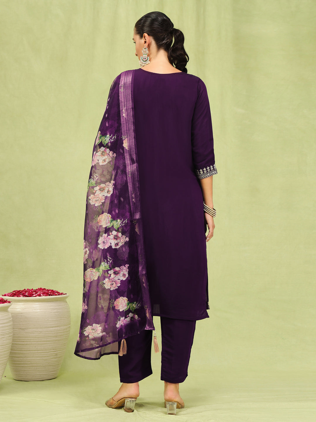Dhiyona VV Anamika Womens Viscose Roman Silk Embroidery Straight Kurta Pant with Dupatta Set