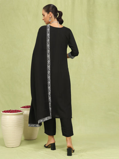 Dhiyona VV Drashti Womens Viscose Roman Silk Embroidery Straight Kurta Pant with Dupatta Set
