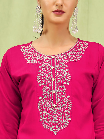 Dhiyona VV Diya Womens Viscose Roman Silk Embroidery Straight Kurta Pant with Dupatta Set