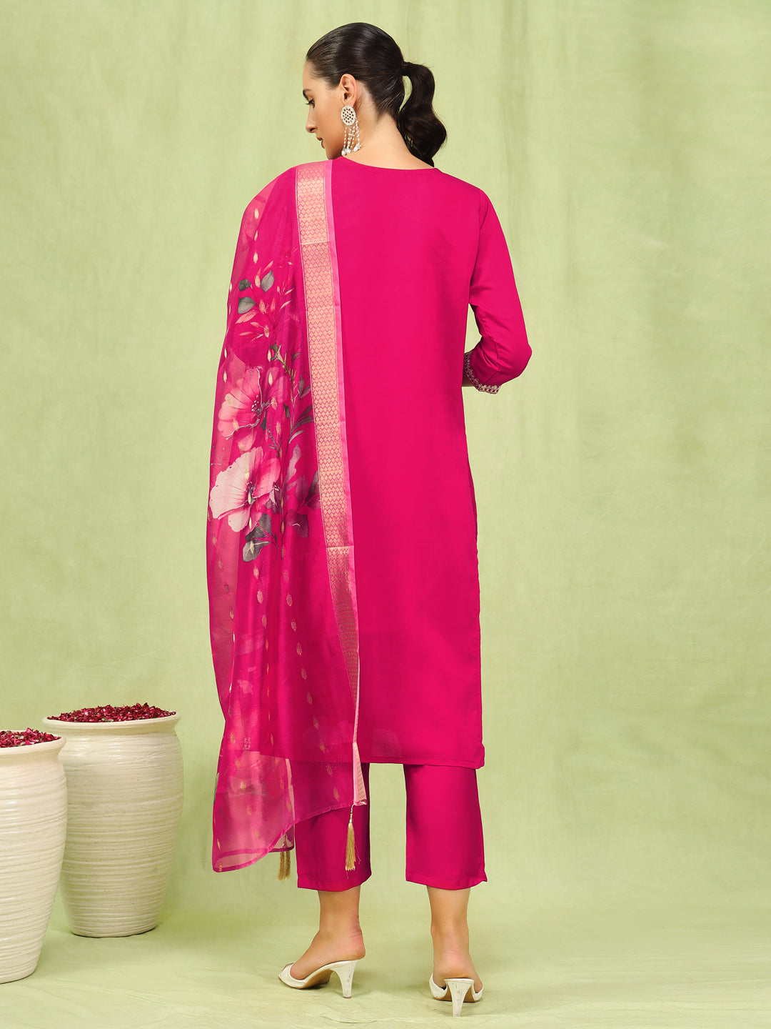 Dhiyona VV Diya Womens Viscose Roman Silk Embroidery Straight Kurta Pant with Dupatta Set