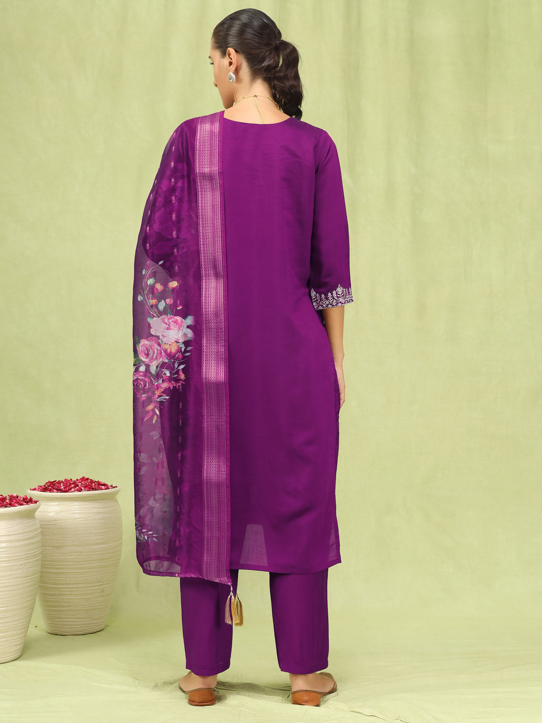 Dhiyona VV Simran Womens Viscose Roman Silk Embroidery Straight Kurta Pant with Dupatta Set