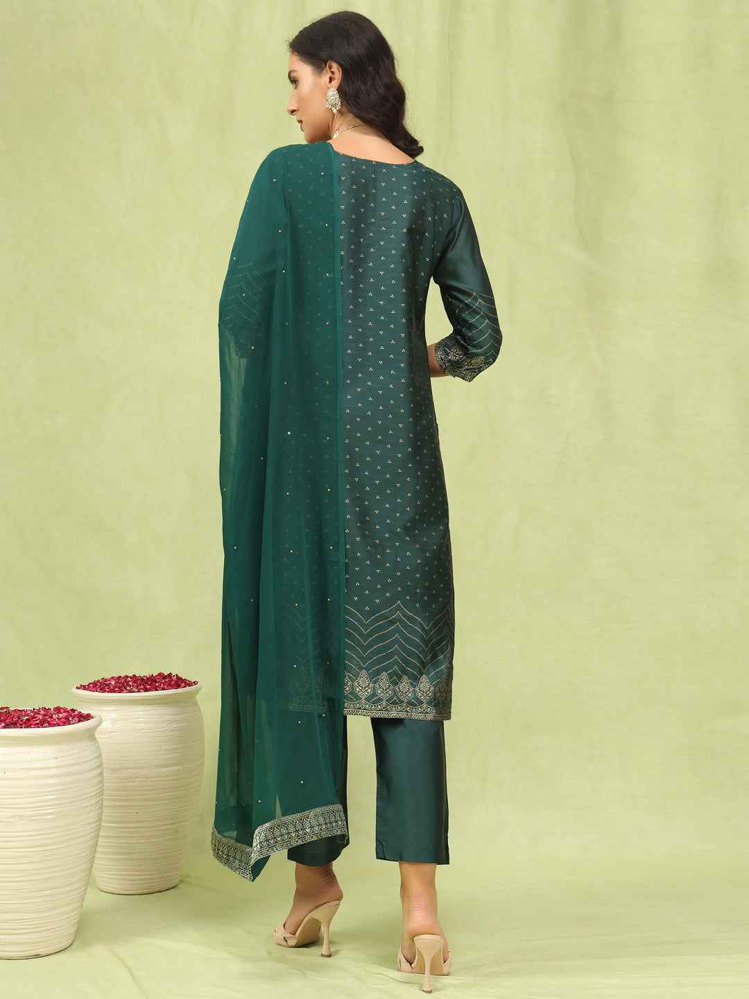 Dhiyona VV Parvati Women Cotton Silk Blend Kurta and Pant Sets with Handwork and Dupatta