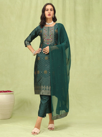 Dhiyona VV Parvati Women Cotton Silk Blend Kurta and Pant Sets with Handwork and Dupatta