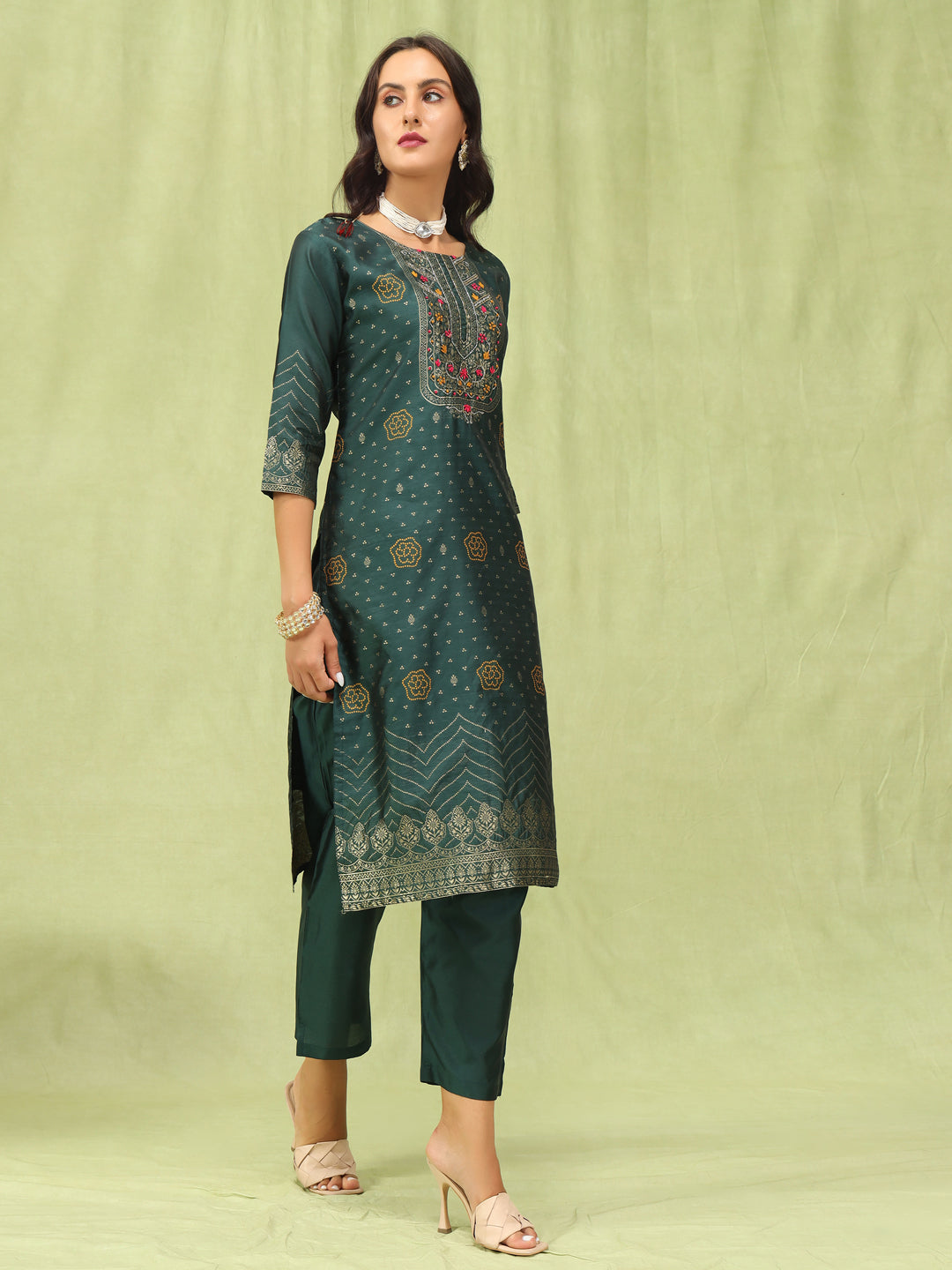 Dhiyona VV Parvati Women Cotton Silk Blend Kurta and Pant Sets with Handwork and Dupatta