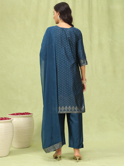 Dhiyona VV Ganga Women Cotton Silk Blend Straight Suit Set with Handwork
