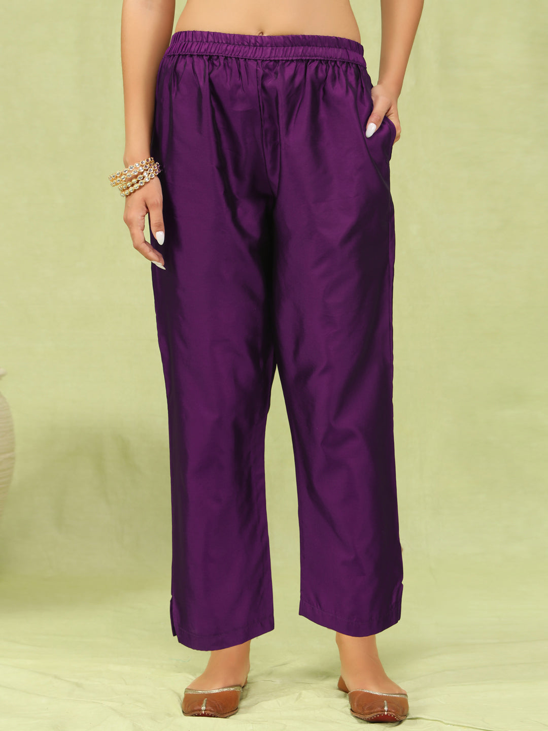 Dhiyona VV Heera Purple Women Cotton Silk Blend Straight Suit Set with Handwork