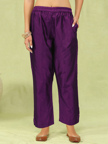 Dhiyona VV Heera Purple Women Cotton Silk Blend Straight Suit Set with Handwork