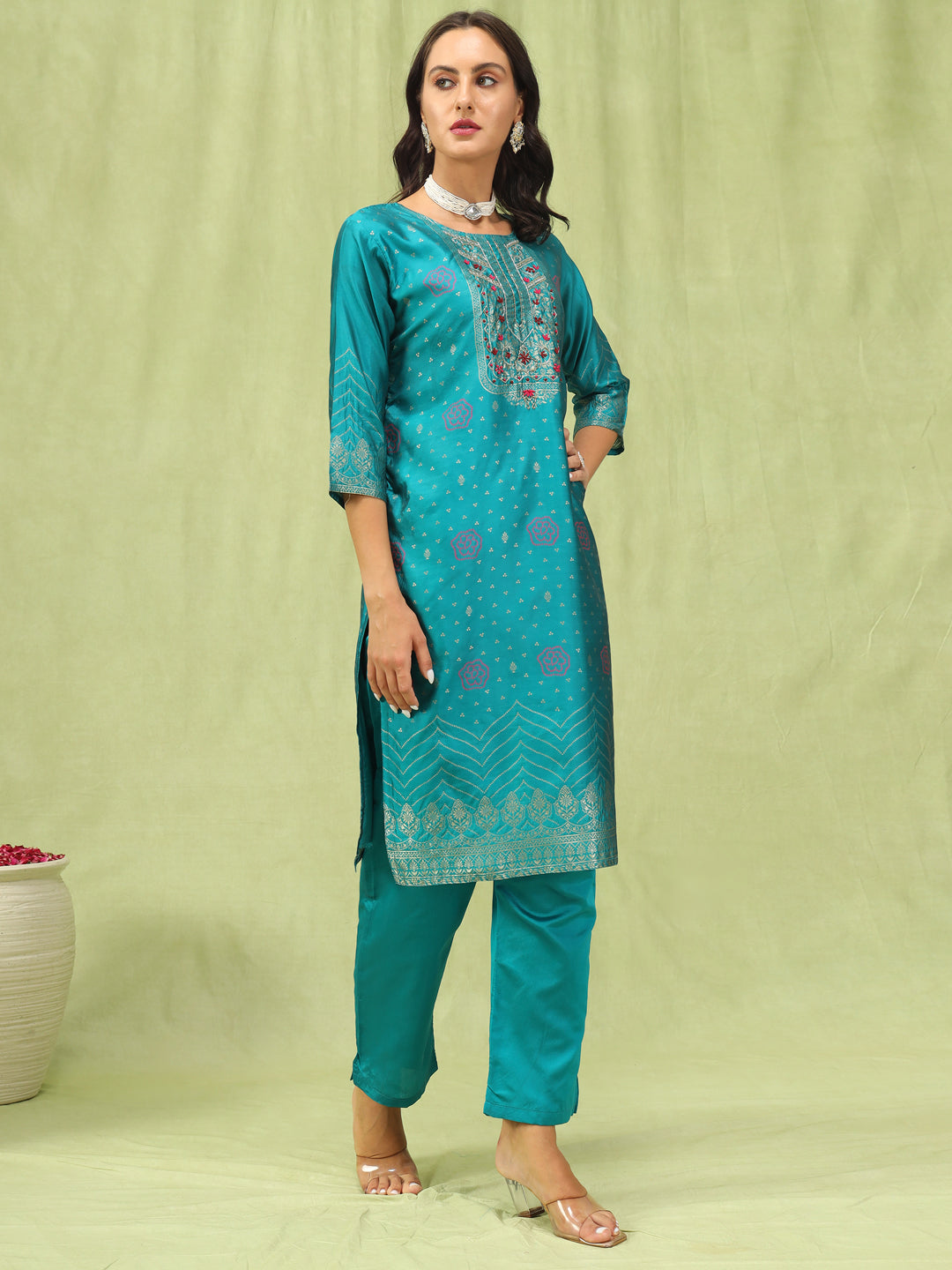 Dhiyona VV Kavya Women Cotton Silk Blend Kurta and Pant Sets with Handwork and Dupatta