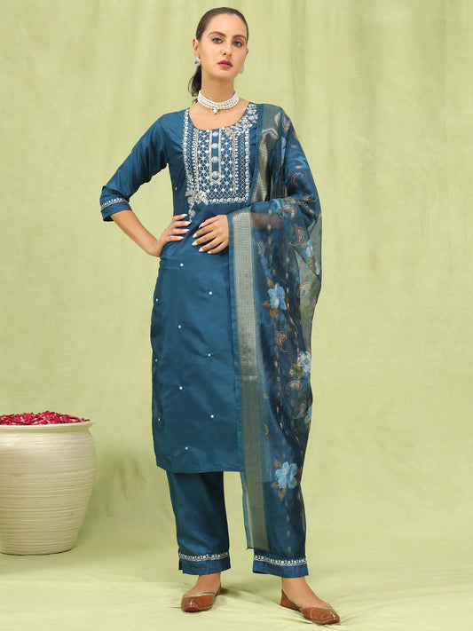 Dhiyona VV Bhairavi Women Kurta and Trousers Pant Set Silk Blend