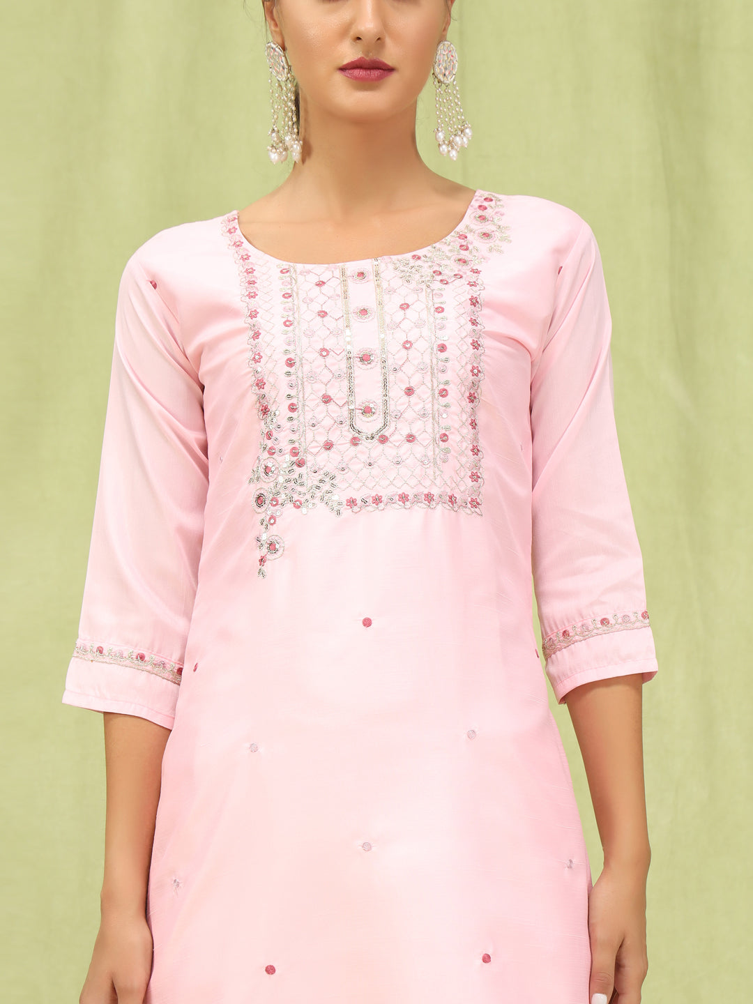 Dhiyona VV KesarSaga Pink Women Silk Blend Kurta and Trousers Pant Set
