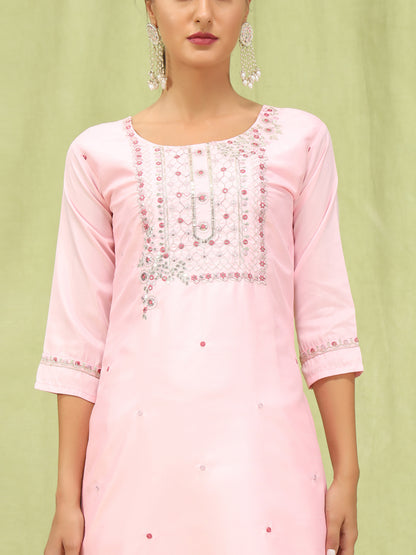 Dhiyona VV KesarSaga Pink Women Silk Blend Kurta and Trousers Pant Set