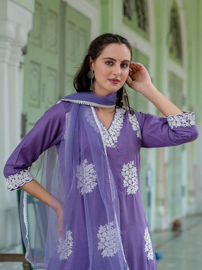 Dhiyona VV Women's Silk Blend Kurta Pant Dupatta Set
