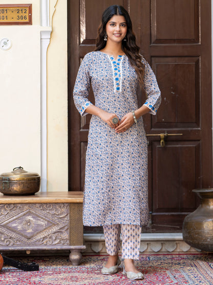 Dhiyona VV Women Cotton Blend Kurta Pant Dupatta Set