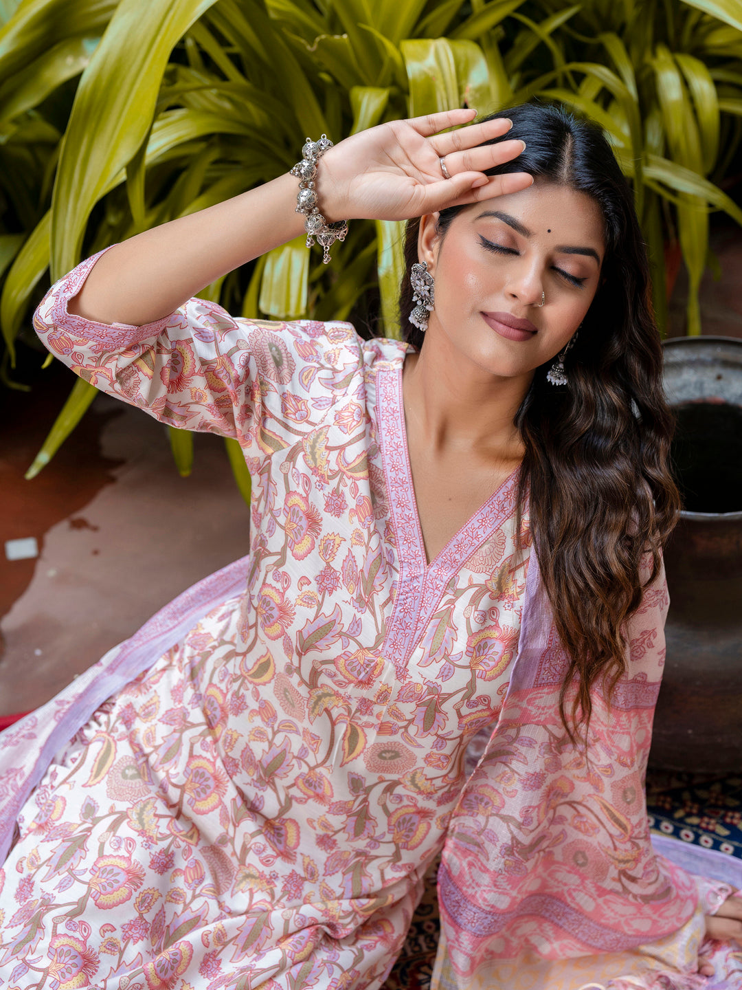 Dhiyona VV Women Cotton Blend Kurta Pant Dupatta Set