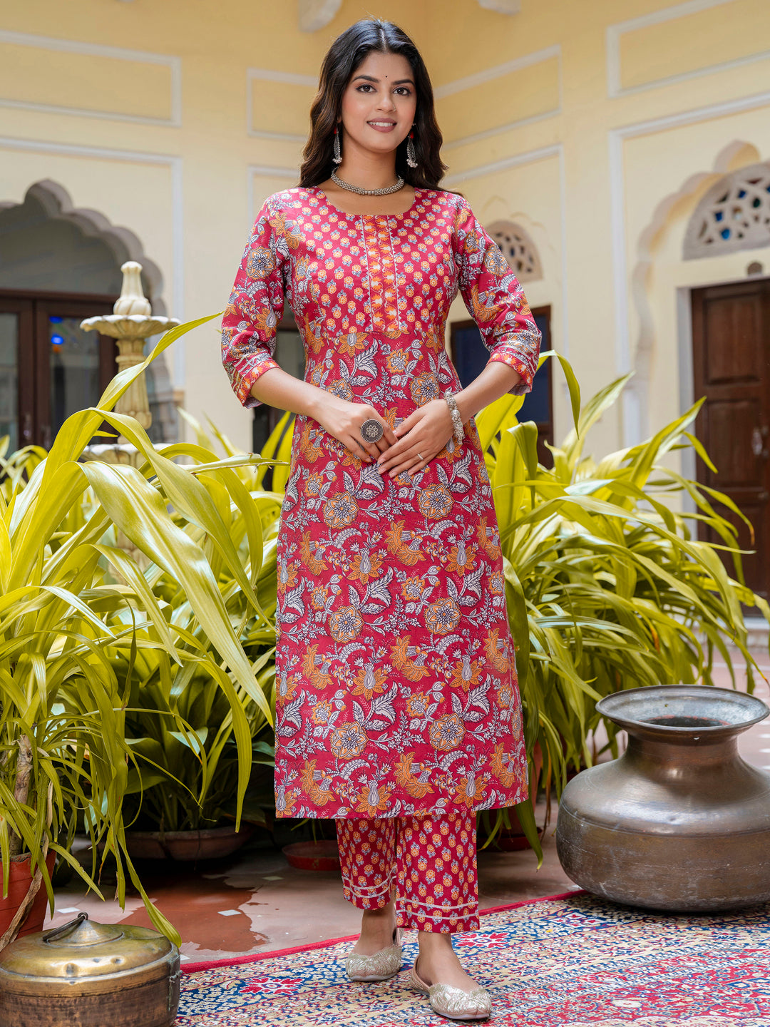 Dhiyona VV Women Cotton Blend Kurta Pant Dupatta Set