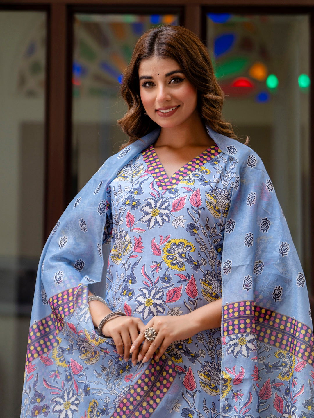 Dhiyona VV Women Cotton Blend Kurta Pant Dupatta Set