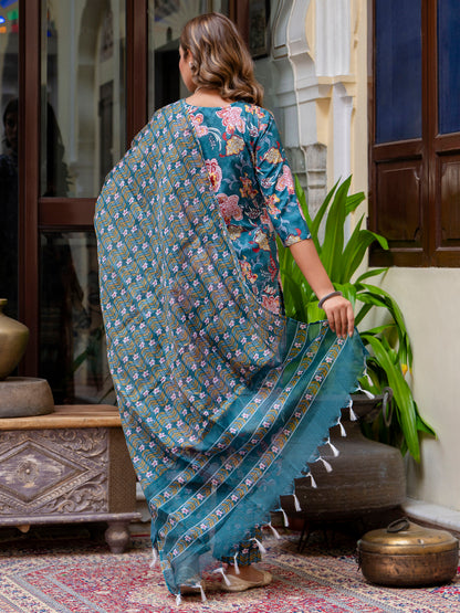 Dhiyona VV Women Cotton Blend Kurta Pant Dupatta Set