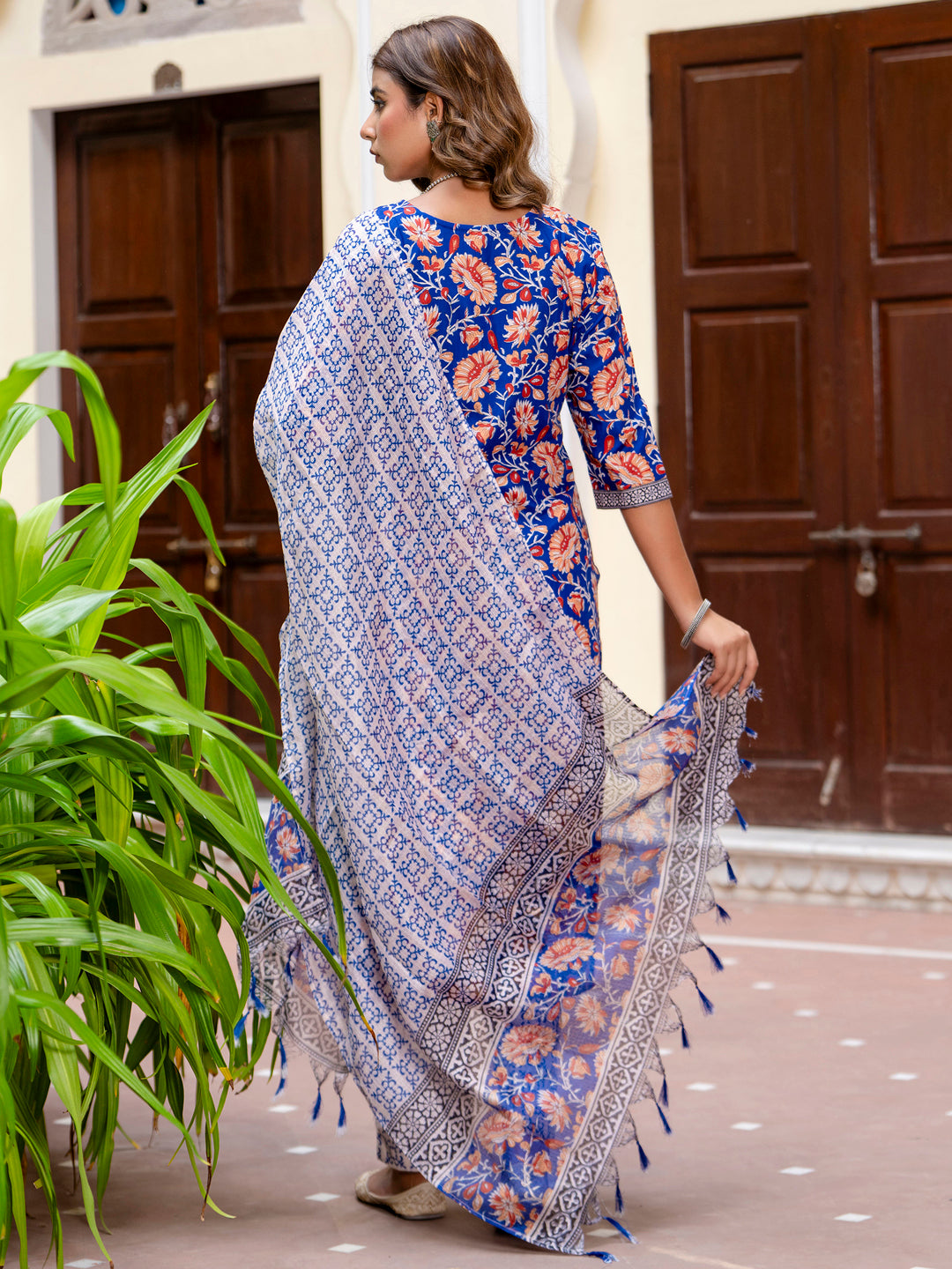 Dhiyona VV Women Cotton Blend Kurta Pant Dupatta Set