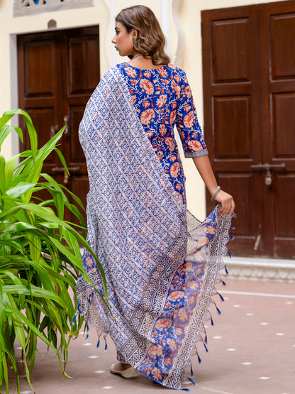 Dhiyona VV Women Cotton Blend Kurta Pant Dupatta Set
