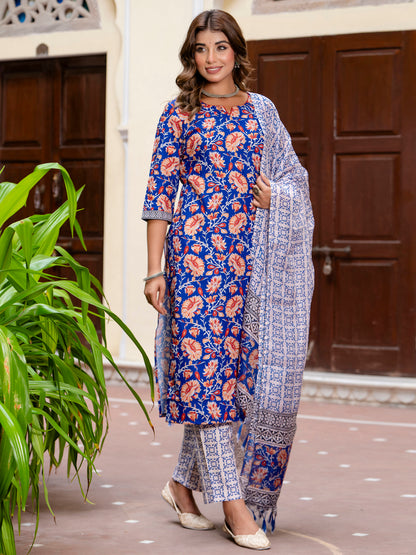 Dhiyona VV Women Cotton Blend Kurta Pant Dupatta Set