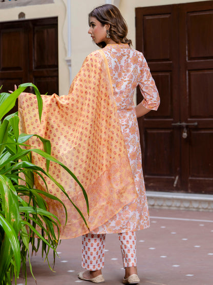 Dhiyona VV Women Cotton Blend Kurta Pant Dupatta Set