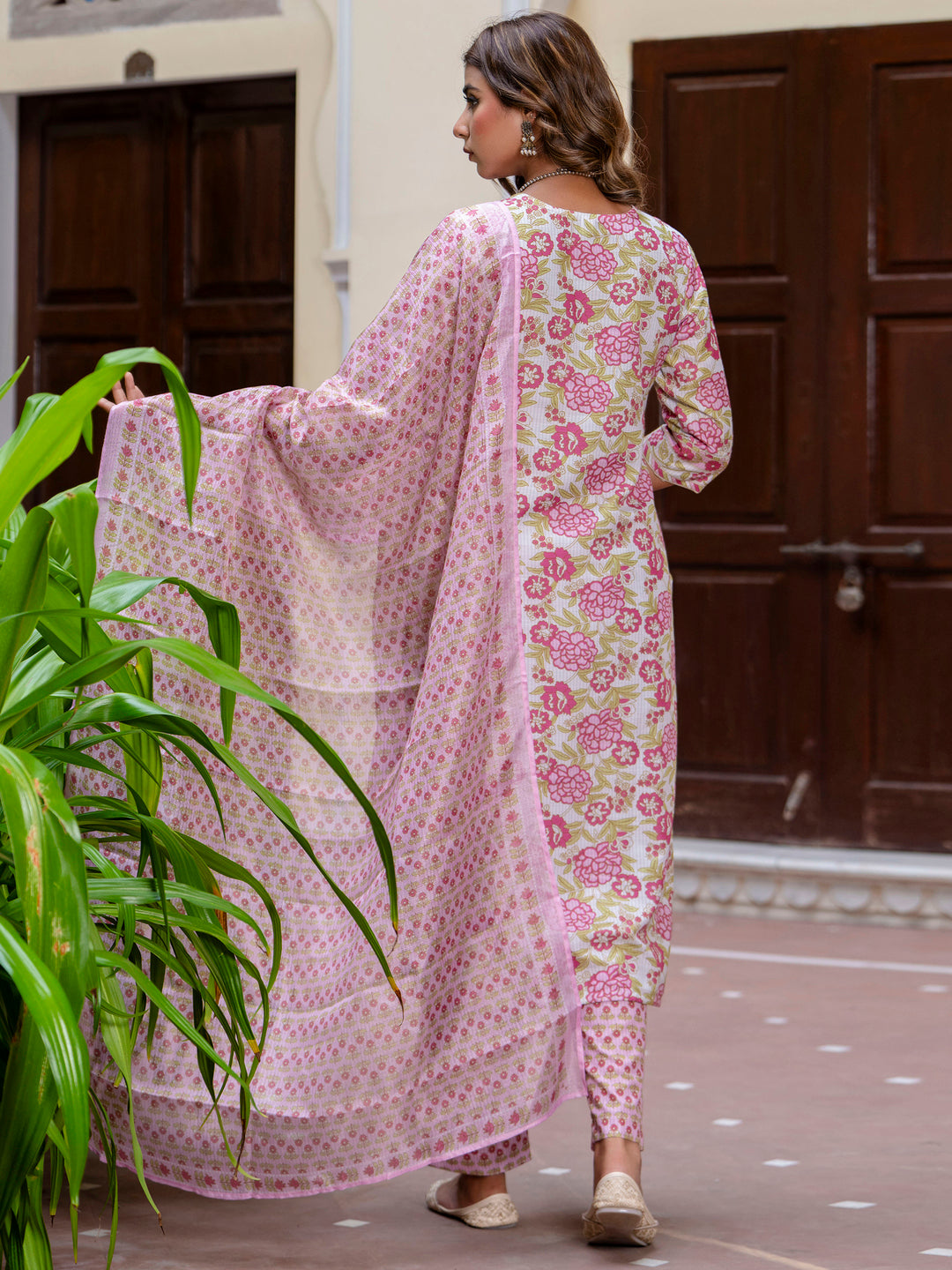 Dhiyona VV Women Cotton Blend Kurta Pant Dupatta Set