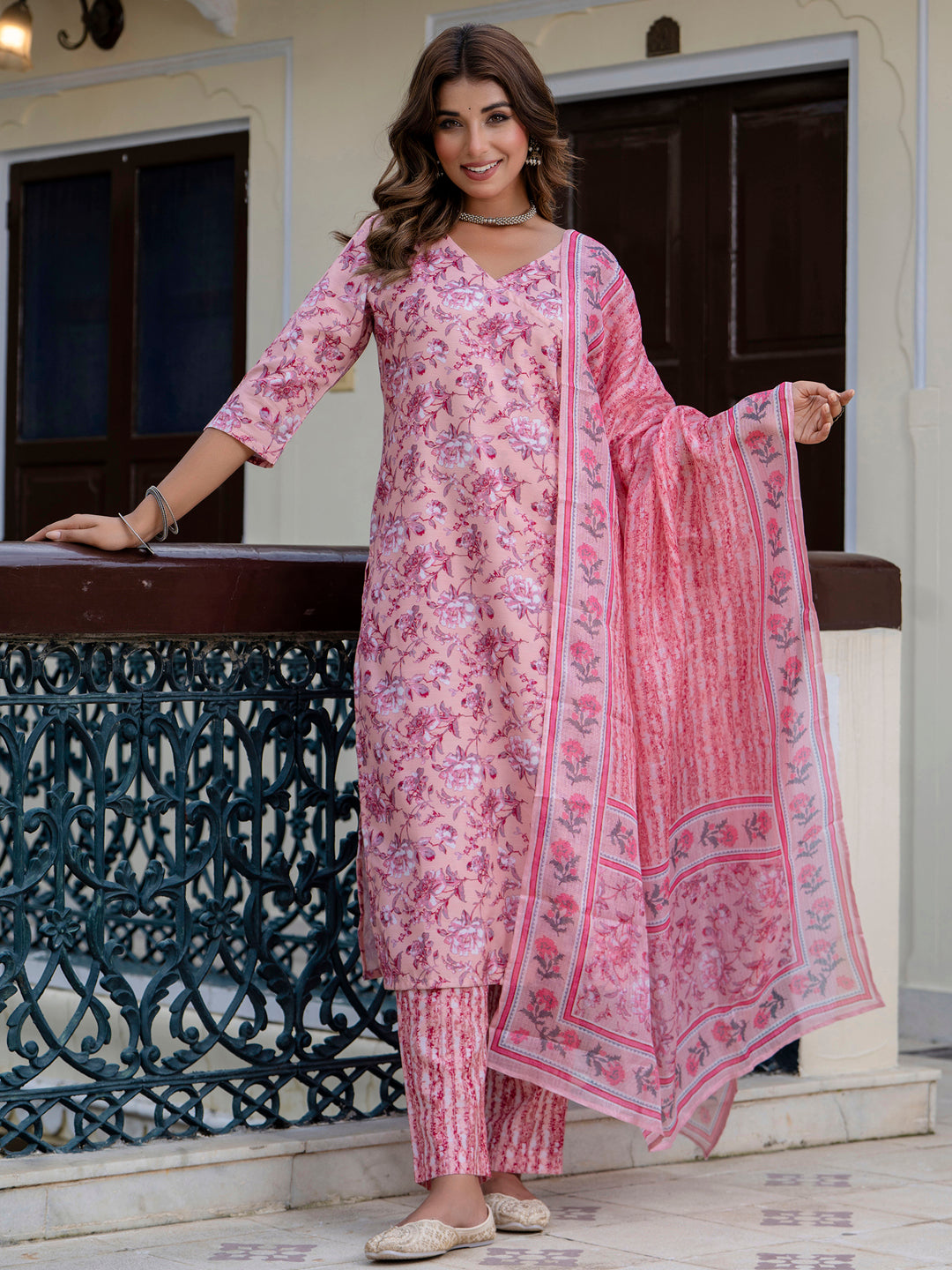 Dhiyona VV Women Cotton Blend Kurta Pant Dupatta Set