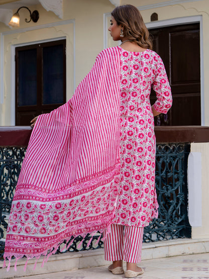 Dhiyona VV Women Cotton Blend Kurta Pant Dupatta Set