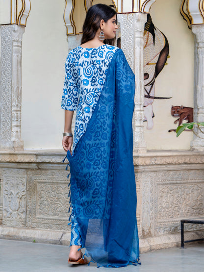 Dhiyona VV Women Cotton Blend Kurta Pant Dupatta Set
