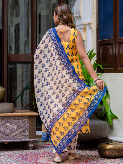 Dhiyona VV Women Cotton Blend Kurta Pant Dupatta Set