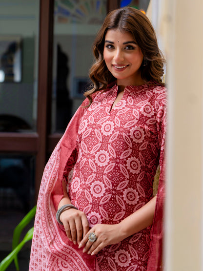 Dhiyona VV Women Cotton Blend Kurta Pant Dupatta Set