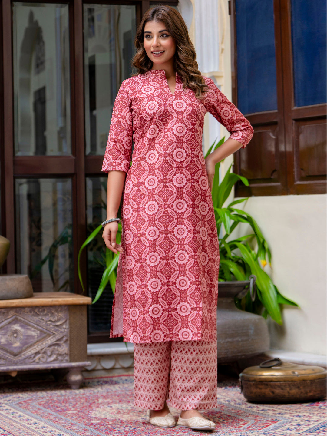 Dhiyona VV Women Cotton Blend Kurta Pant Dupatta Set