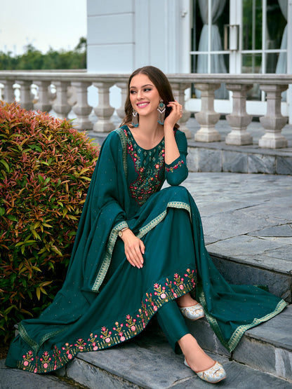 Dhiyona VV Women's Silk Blend Kurta Pant Dupatta Set