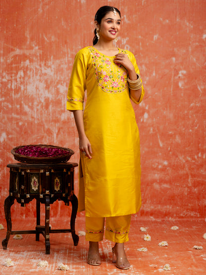 Dhiyona VV Cotton Silk Kurta Set Elegant Embroidered Ready to Wear Outfit with Dupatta