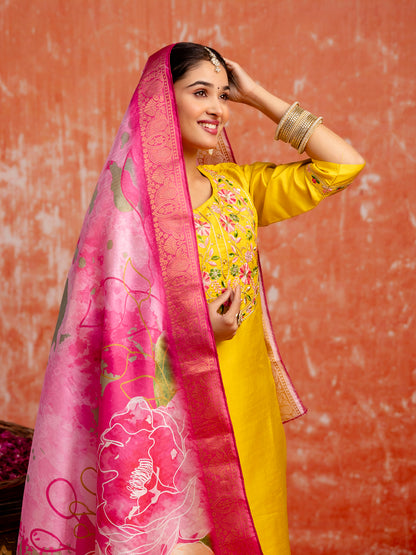 Dhiyona VV Cotton Silk Kurta Set Elegant Embroidered Ready to Wear Outfit with Dupatta